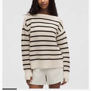 Striped Knit Crochet Cotton Sweater